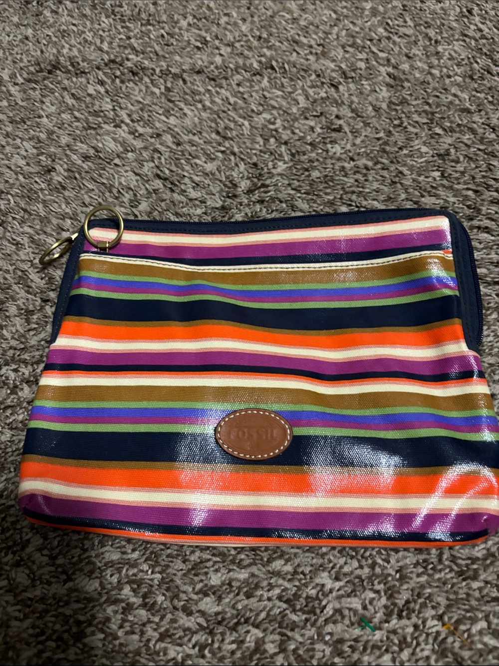 Striped Multi-Color Cosmetic Pouch - Navy Trim